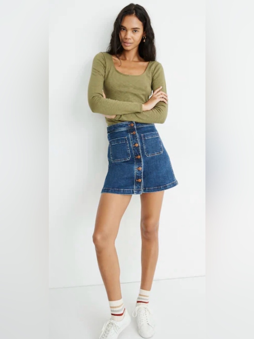 Madewell Denim Button Front A-Line Mini Skirt Blue Size 27 Stretch